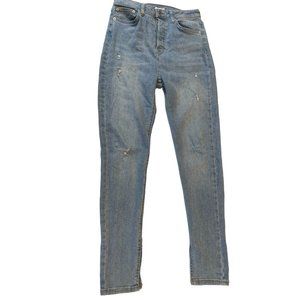 Forever 21 Womens Jeans Skinny Tapered Leg Slit Hem Distressed High Rise Blue 29